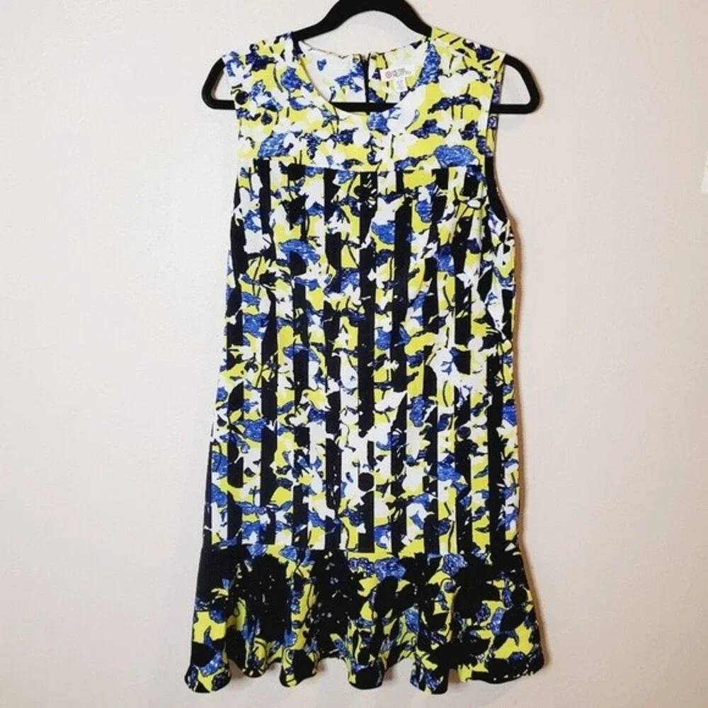 Peter Pilotto Target Yellow Blue white black striped Flower drop waist dress - Picture 2 of 7